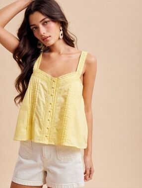 Women's Yellow Lace-Trim Tank Top